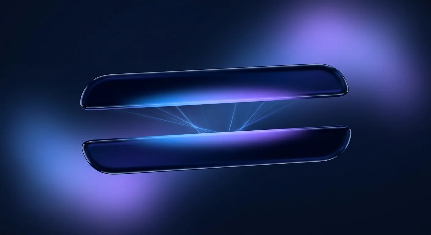 Two abstract glass horizontal lines slightly separated with soft violet gap closing